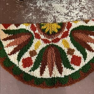 OOAK Hand Hooked Half Rug Latch Hooked Autumn Colors MCM 1960-70s Decor